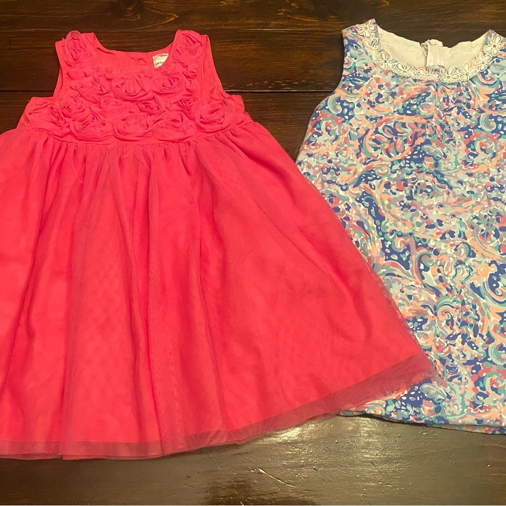 Carter's Bright Pink Rosette Tulle Dress & Blue & Pink Paisley Dress 2T